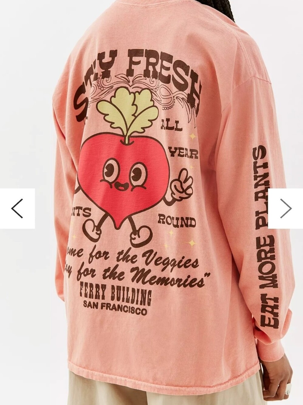 🍁 Urban Outfitters| Stay Fresh Eat More Plants Pink Oversized Long Sleeve S/M